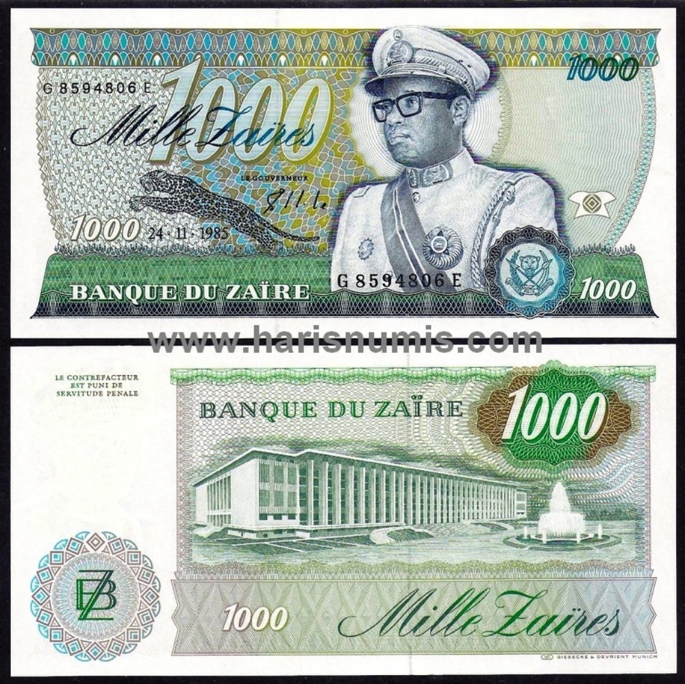 Picture of ZAIRE 1000 Zaires 1985 P31 UNC