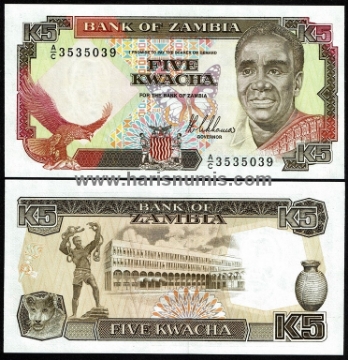 Picture of ZAMBIA 5 Kwacha ND(1989) P30a UNC