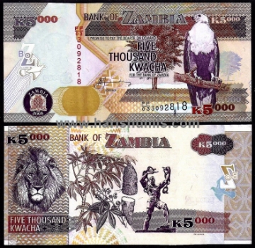 Picture of ZAMBIA 5000 Kwacha 2008 P 45d UNC