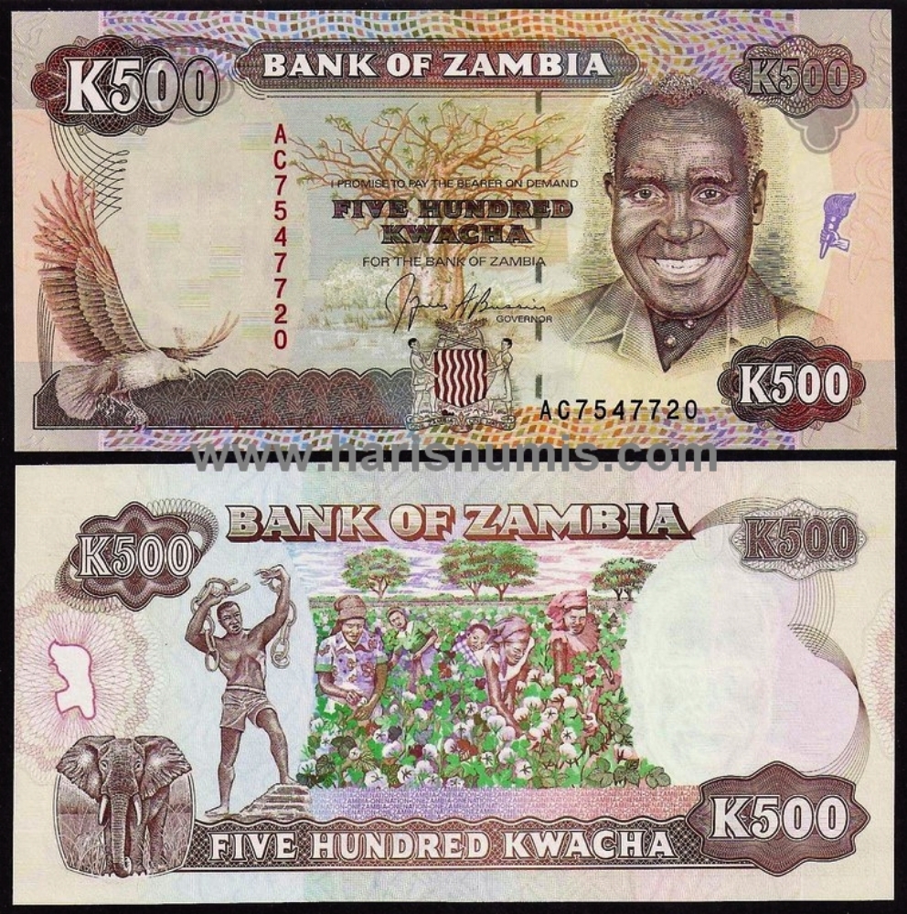 Picture of ZAMBIA 500 Kwacha ND(1991) P35 UNC