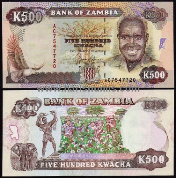 Picture of ZAMBIA 500 Kwacha ND(1991) P35 UNC