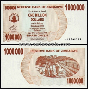 Picture of ZIMBABWE 1.000.000 Dollars 2008 P53 UNC