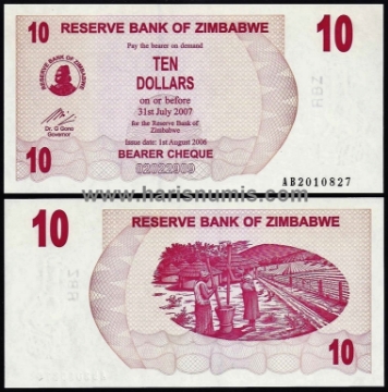 Picture of ZIMBABWE 10 Dollars 2006 P39 UNC