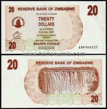 Picture of ZIMBABWE 20 Dollars 2006 P40 UNC