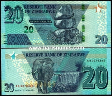 Picture of ZIMBABWE 20 Dollars 2020 P 104a UNC