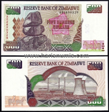 Picture of ZIMBABWE 500 Dollars 2001 P11a UNC