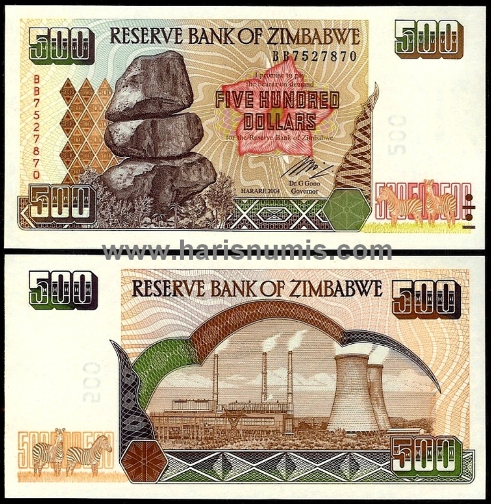 Picture of ZIMBABWE 500 Dollars 2004 P 11b UNC