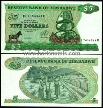 Picture of ZIMBABWE 5 Dollars 1994 P2e UNC
