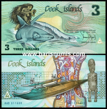 Picture of COOK ISLANDS 3 Dollars ND(1987) P 3 UNC