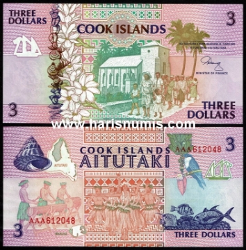 Picture of COOK ISLANDS 3 Dollars ND(1992) P7a UNC