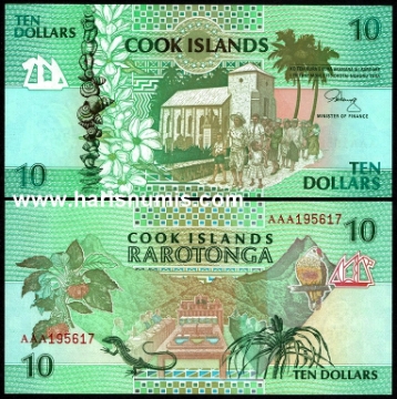 Picture of COOK ISLANDS 10 Dollars ND(1992) P8a UNC