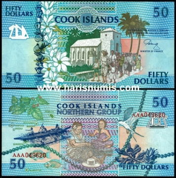 Picture of COOK ISLANDS 50 Dollars ND(1992) P10a UNC