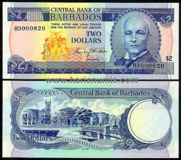Picture of BARBADOS 2 Dollars ND(1980) P 30 UNC