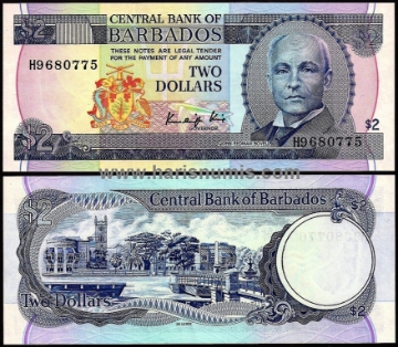 Picture of BARBADOS 2 Dollars ND(1986) P36 UNC