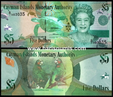 Picture of CAYMAN ISLANDS 5 Dollars 2010 P39a UNC