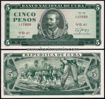 Picture of CUBA 5 Pesos 1987 P103c UNC