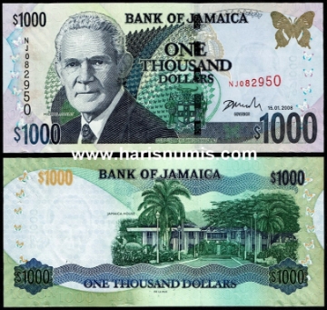 Picture of JAMAICA 1000 Dollars 2008 P86f UNC