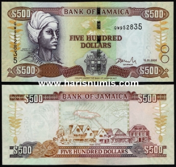 Picture of JAMAICA 500 Dollars 2008 P85e UNC