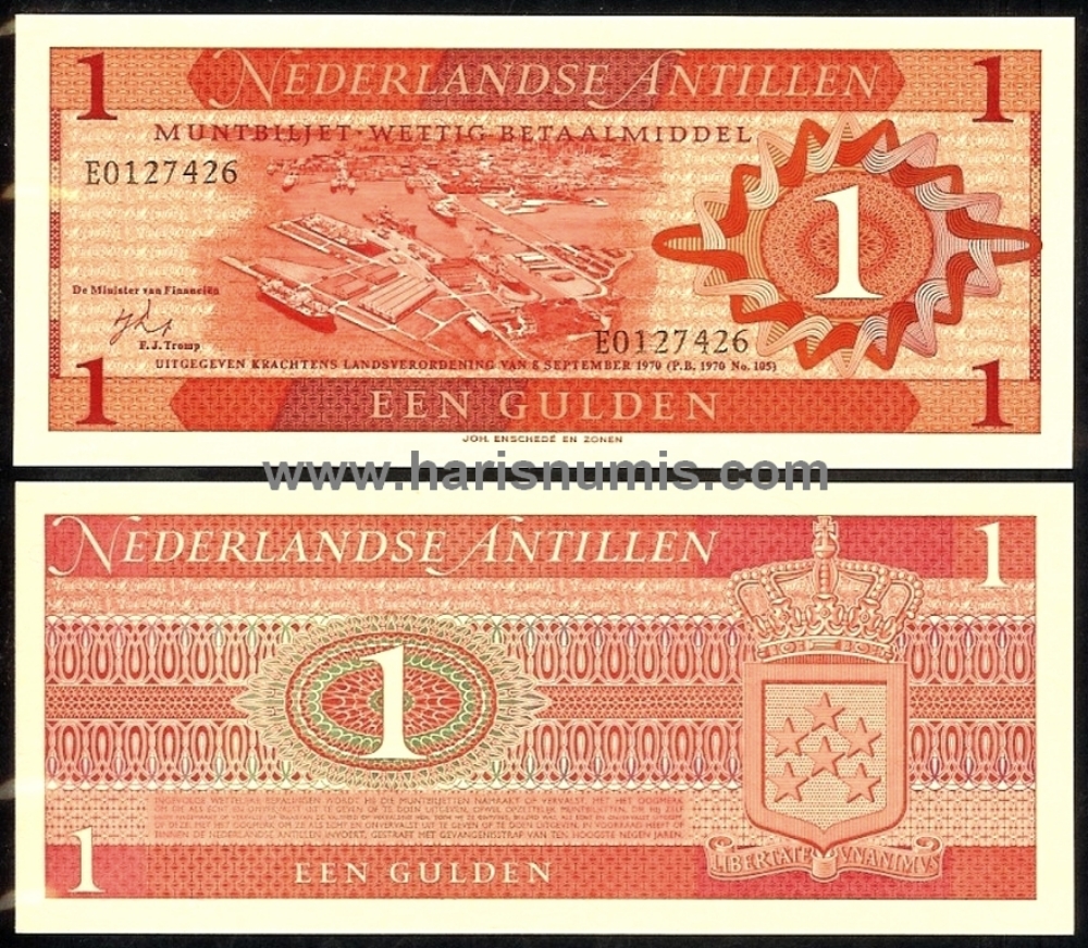 Picture of NETHERLANDS ANTILLES 1 Gulden 1970 P20 UNC