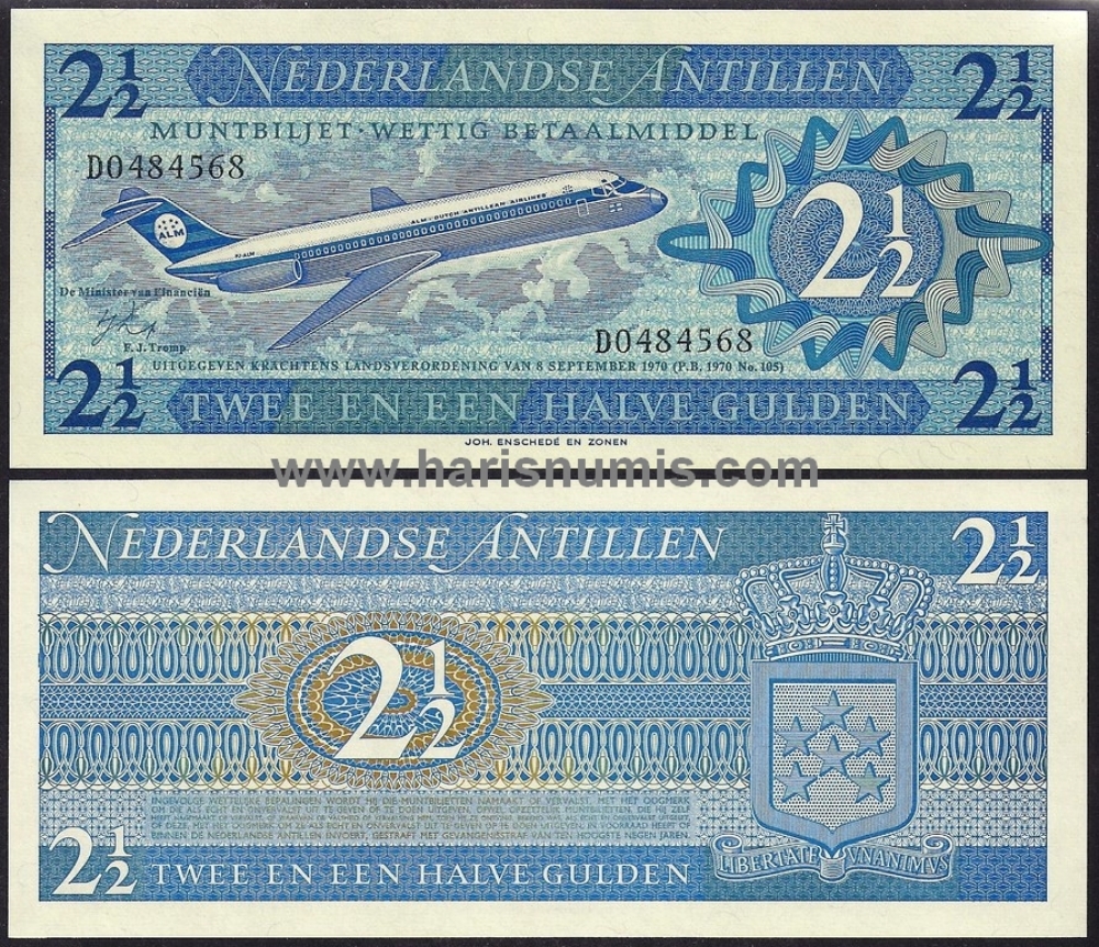 Picture of NETHERLANDS ANTILLES 2½ Gulden 1970 P21 UNC