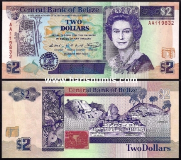 Picture of BELIZE 2 Dollars 1990 P52a UNC