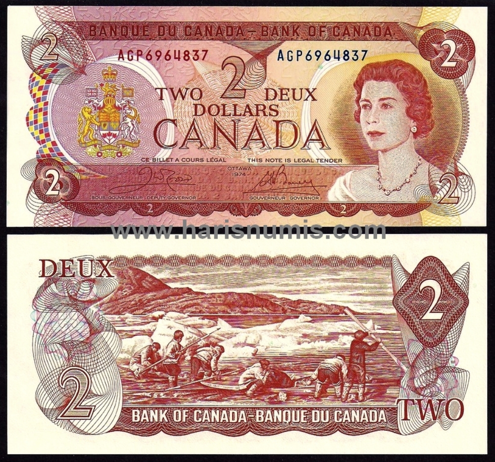 Picture of CANADA 2 Dollars 1974 P 86b UNC