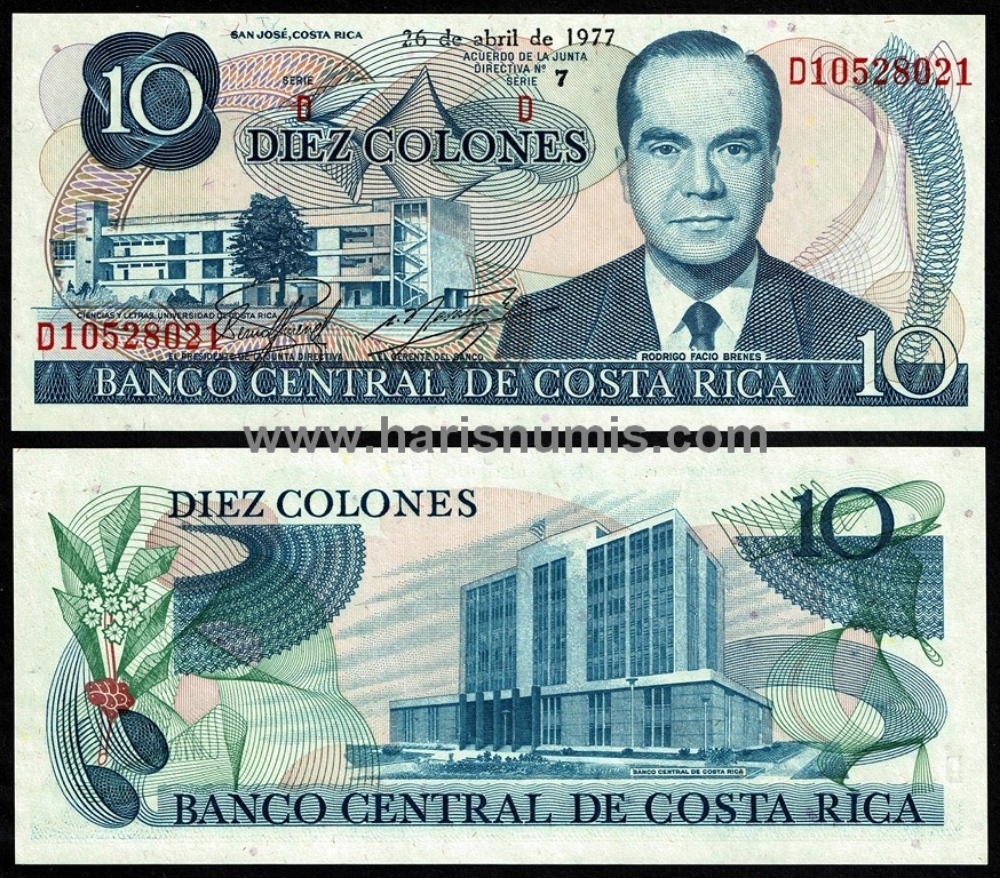 Picture of COSTA RICA 10 Colones 1977 P237b UNC