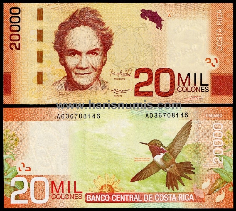 Picture of COSTA RICA 20.000 Colones 2012 P 278b UNC