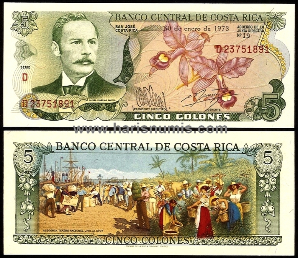 Picture of COSTA RICA 5 Colones 1978 P236d UNC