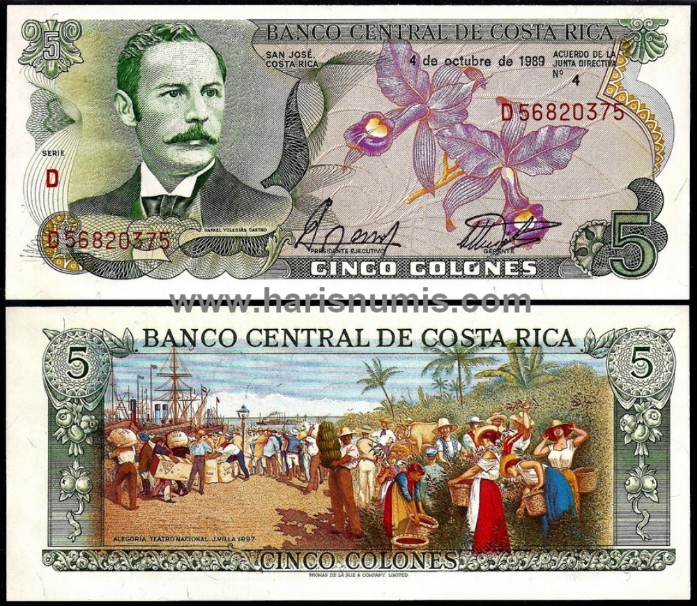 Picture of COSTA RICA 5 Colones 1989 P236d UNC