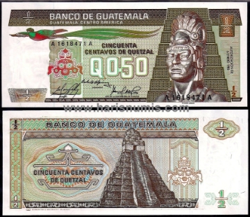 Picture of GUATEMALA 1/2 Quetzal 1983 P65 UNC
