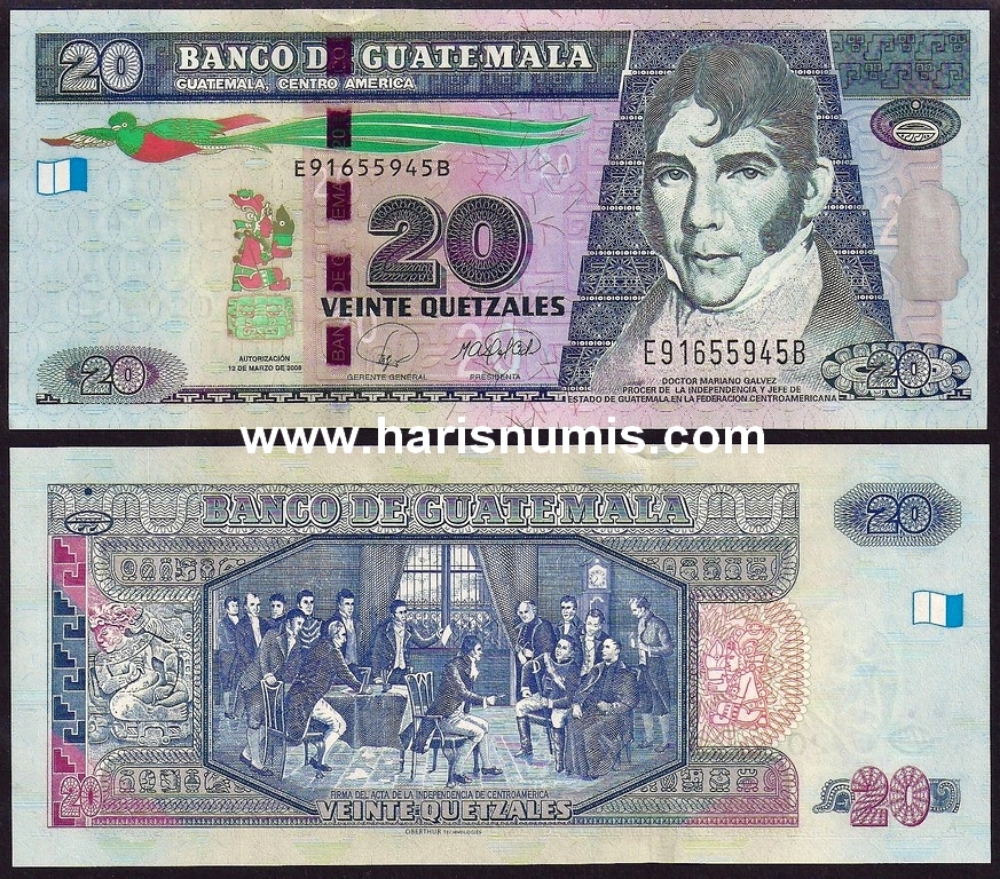 Picture of GUATEMALA 20 Quetzales 2008 P 118 UNC