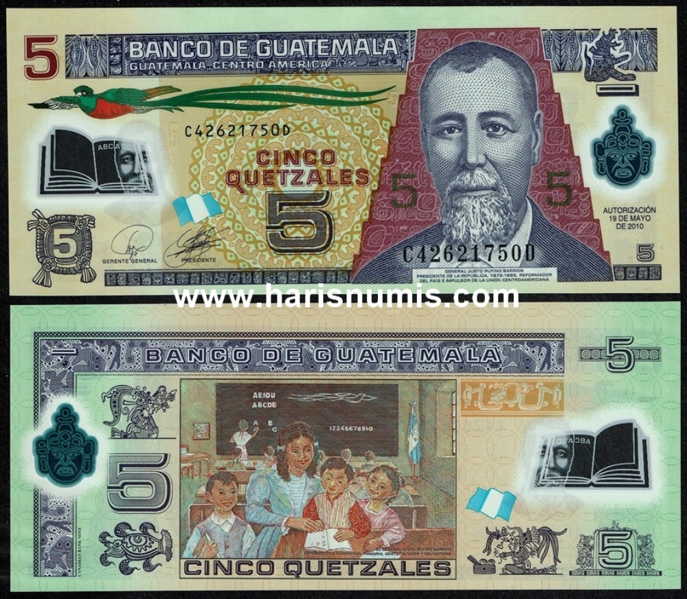 Picture of GUATEMALA 5 Quetzales 2010 P122a UNC