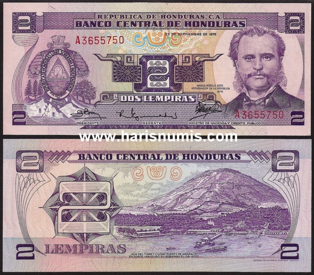 Picture of HONDURAS 2 Lempiras 1976 Comm. P61 UNC