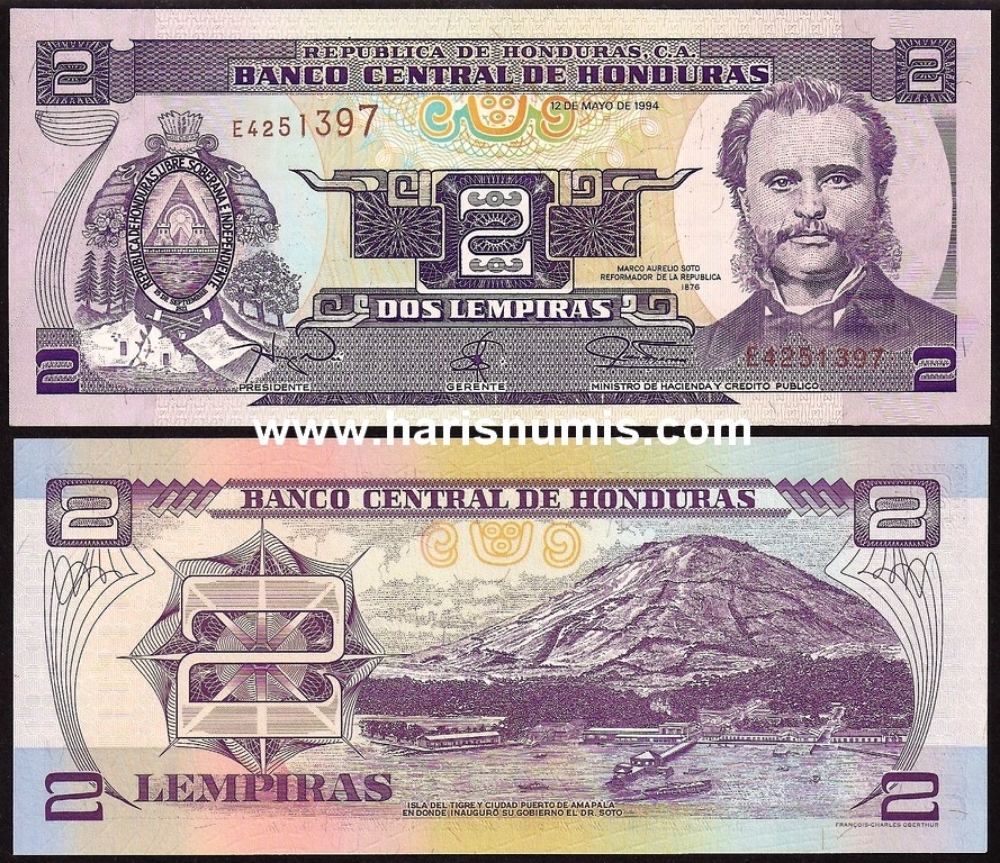 Picture of HONDURAS 2 Lempiras 1994 P72c UNC