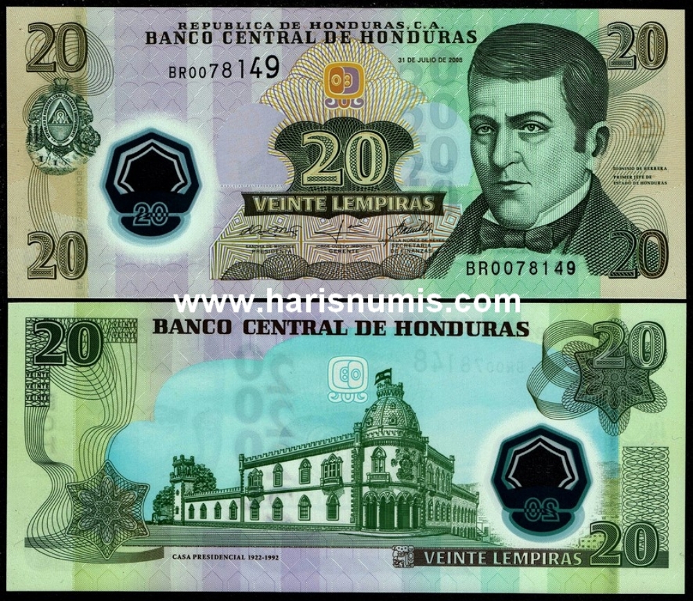 Picture of HONDURAS 20 Lempiras 2008 P95a UNC