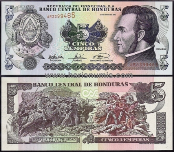 Picture of HONDURAS 5 Lempiras 2003 P85c UNC