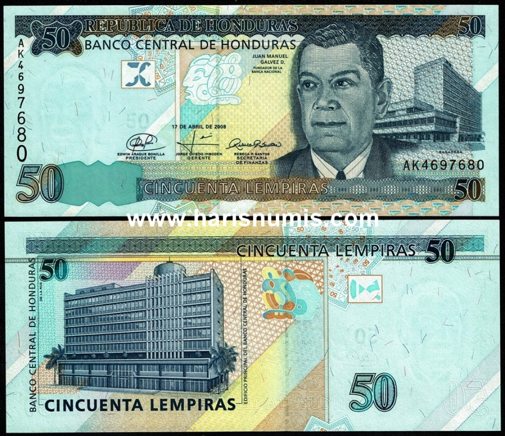 Picture of HONDURAS 50 Lempiras 2008 P 94 UNC