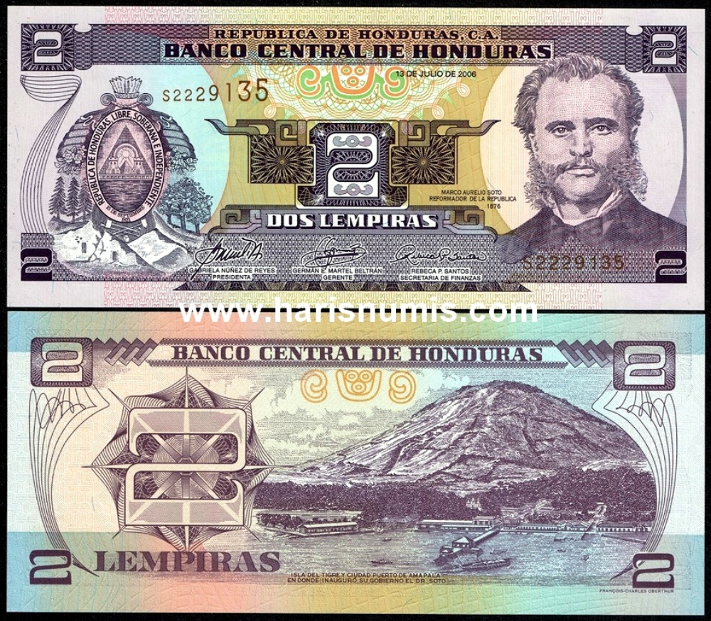 Picture of HONDURAS 2 Lempiras 2006 P90 UNC