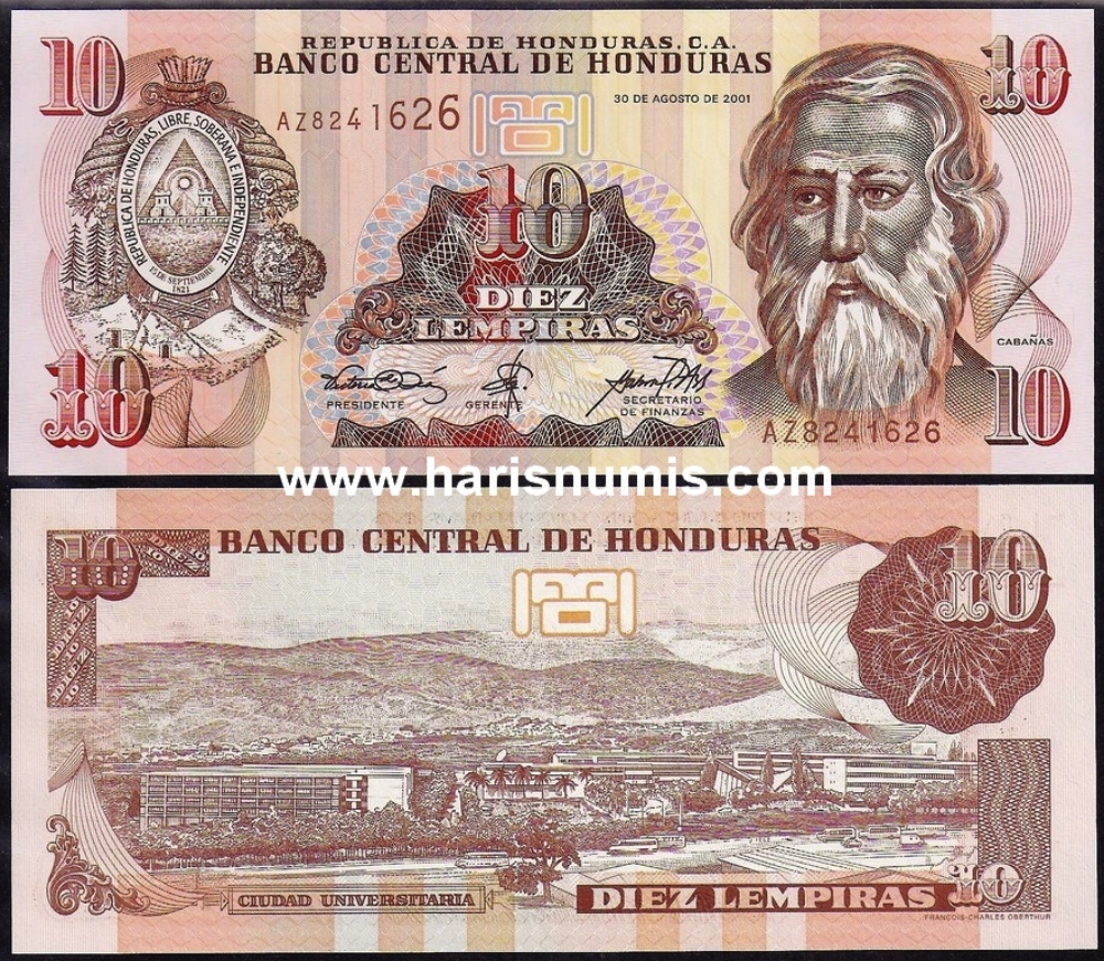 Picture of HONDURAS 10 Lempiras 2001 P86a UNC