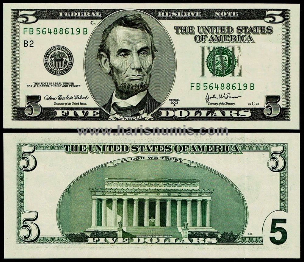 Picture of U.S.A. 5 Dollars 2003A P517b UNC