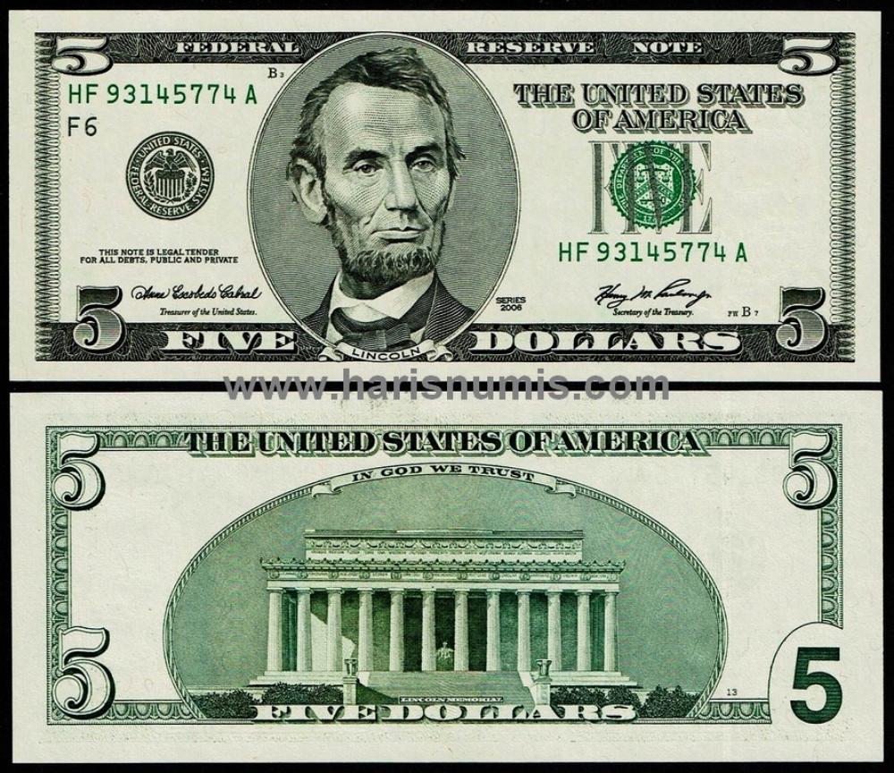 Picture of U.S.A. 5 Dollars 2006 P523Aa UNC