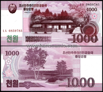Picture of KOREA NORTH 1000 New Won 2008 (2010) P64a UNC