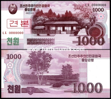 Picture of KOREA NORTH 1000 New Won 2008 Specimen P 64s UNC