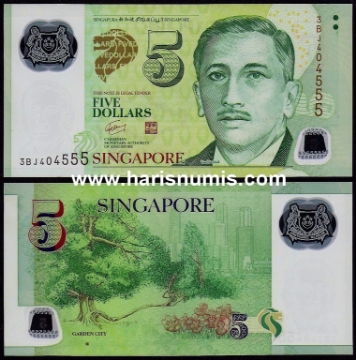 Picture of SINGAPORE 5 Dollars ND(2010) P47b UNC