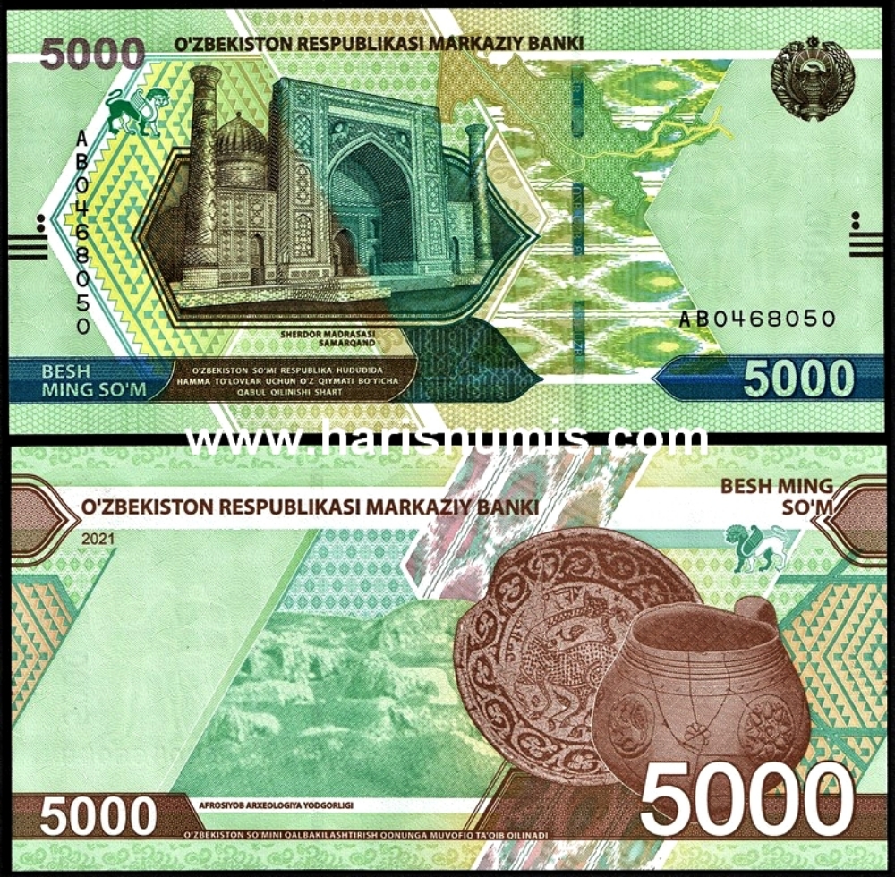 Picture of UZBEKISTAN 5000 Som 2021 P88 UNC