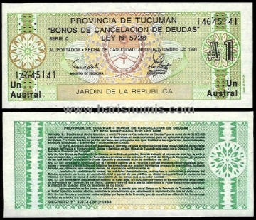 Picture of ARGENTINA - TUCUMAN 1 Austral 1991 P S2711 UNC