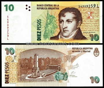 Picture of ARGENTINA 10 Pesos ND(2010) suffix L P 354a.5 UNC
