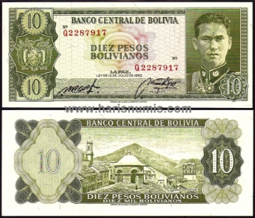 Picture of BOLIVIA 10 Pesos Bolivianos L1962 Sign. 2, P154 UNC