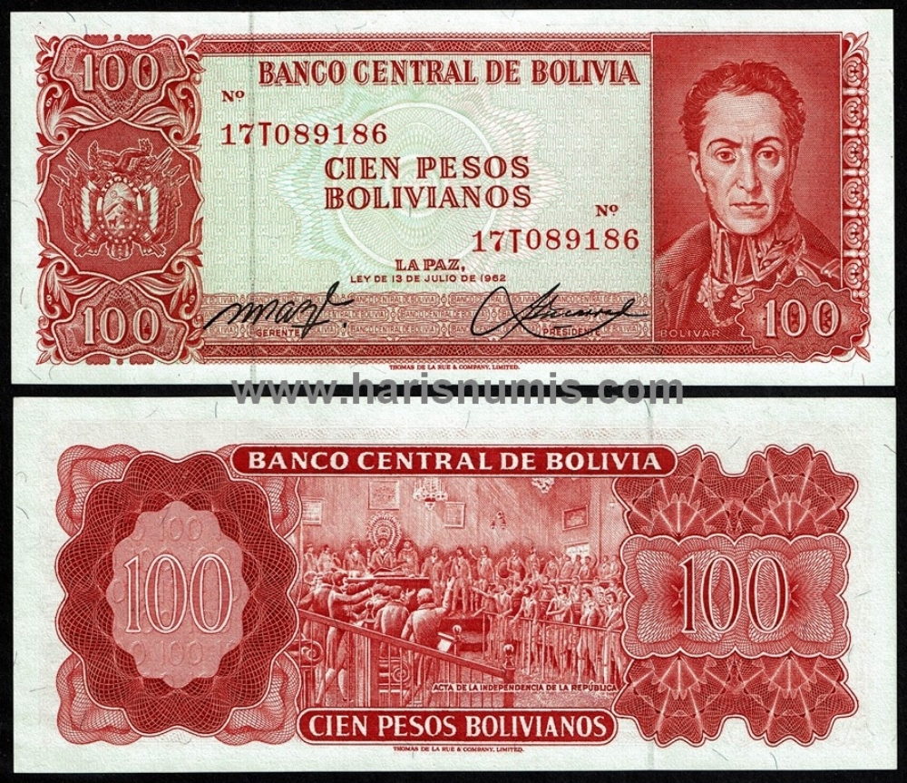 Picture of BOLIVIA 100 Pesos Bolivianos L1962 P164A UNC